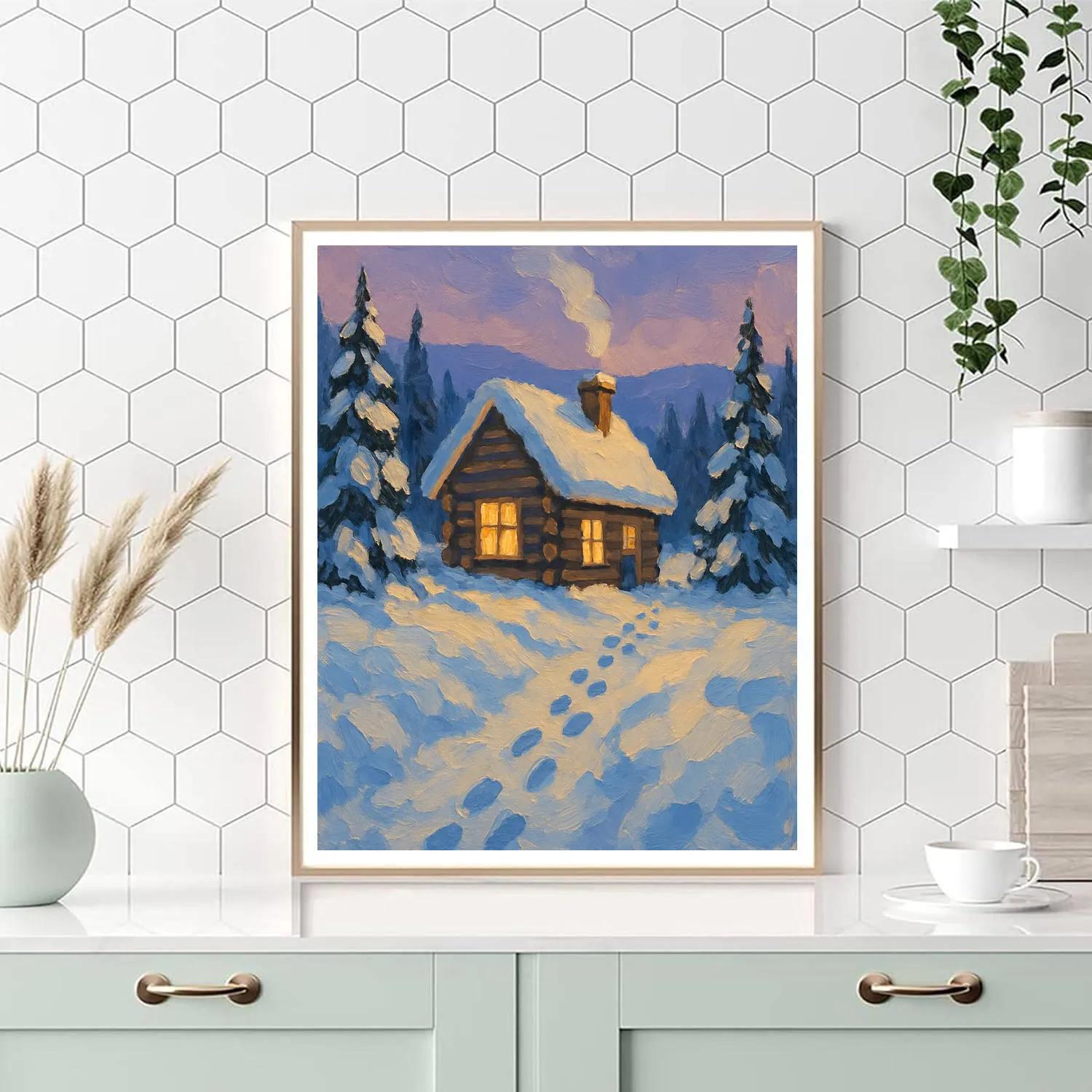 Golden Hearth Cabin At Dusk painting number kit