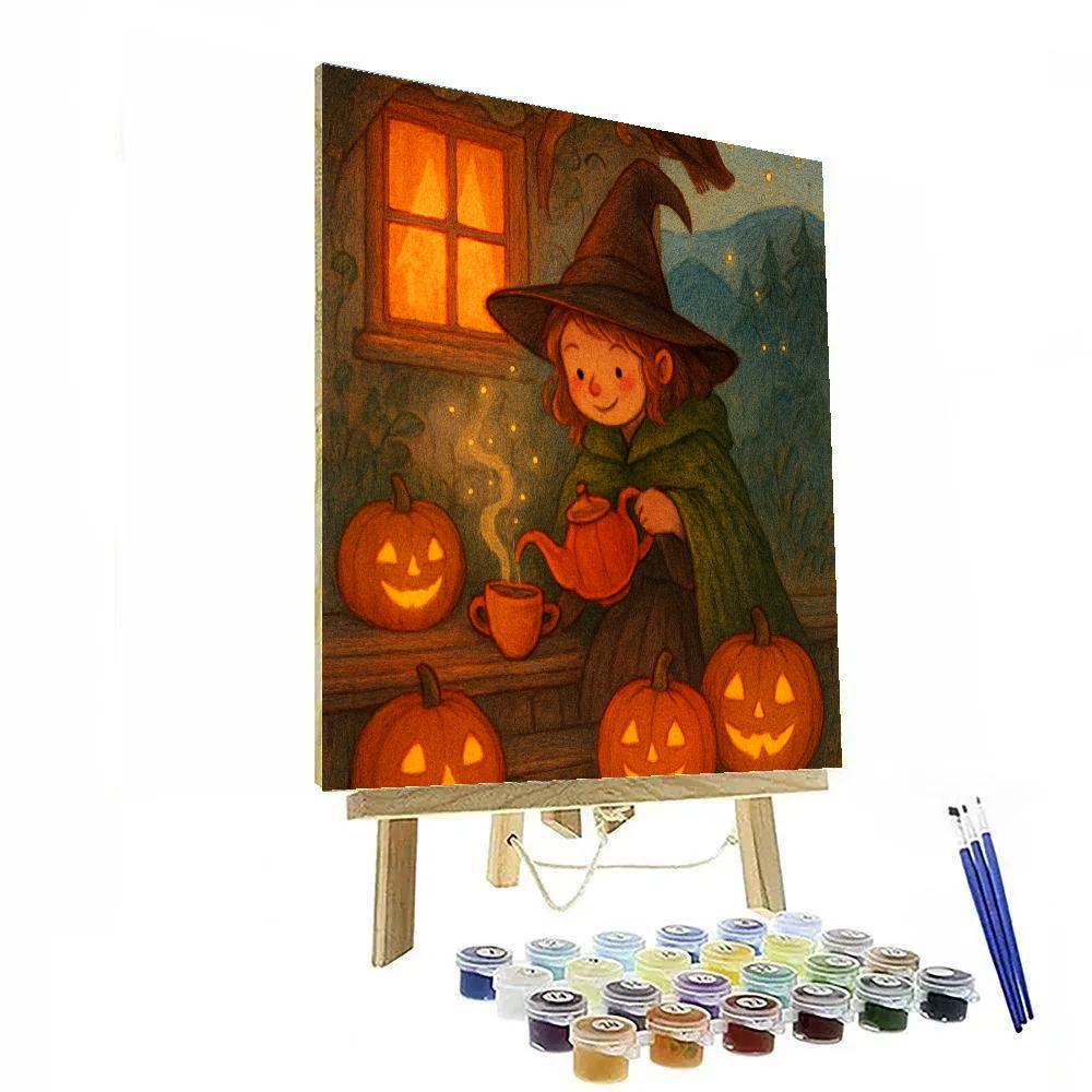 Witch Cottage Pumpkin Tea Porch Painting by numbers kit