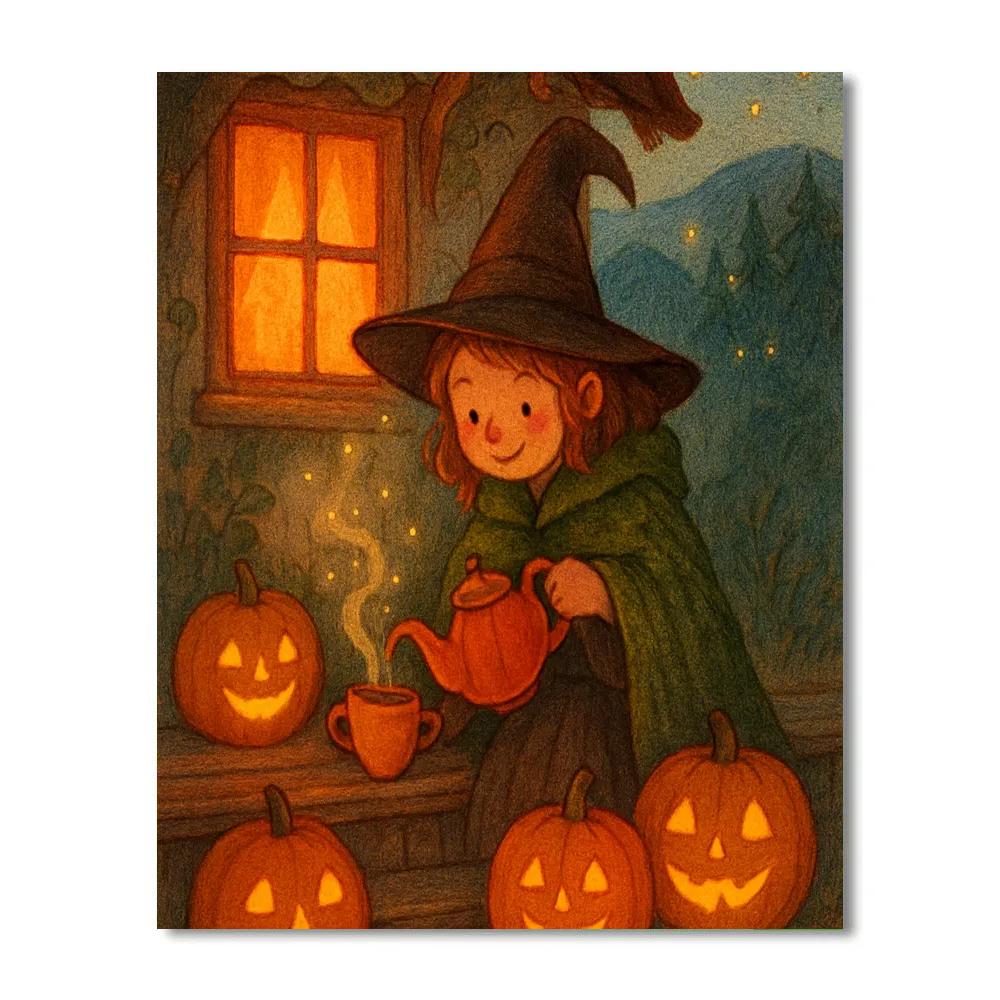 Witch Cottage Pumpkin Tea Porch Painting by numbers kit