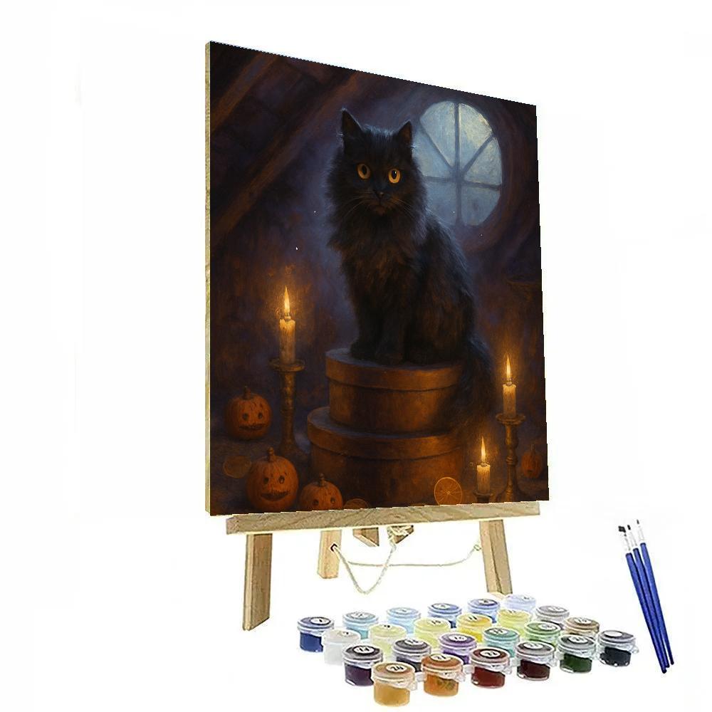 Moonlit Black Cat Attic Hideaway Paint by numbers kits
