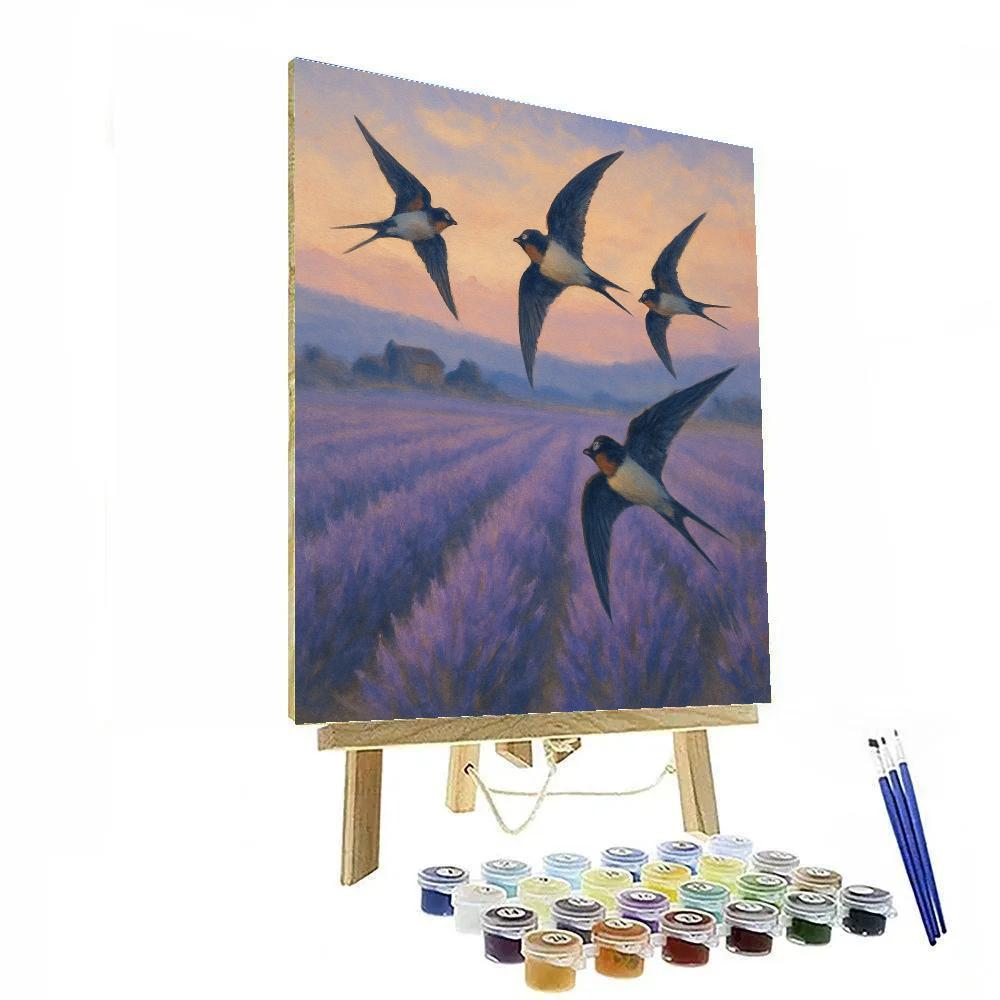 Lavender Field Swallows At Dusk paint by numbers