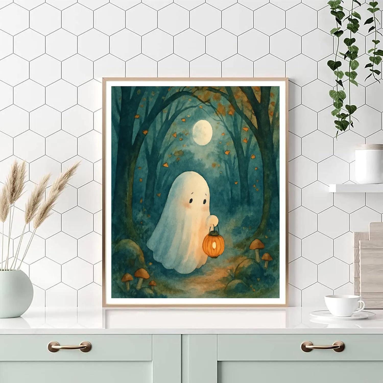 Ghost Lantern Forest Path painting number kit