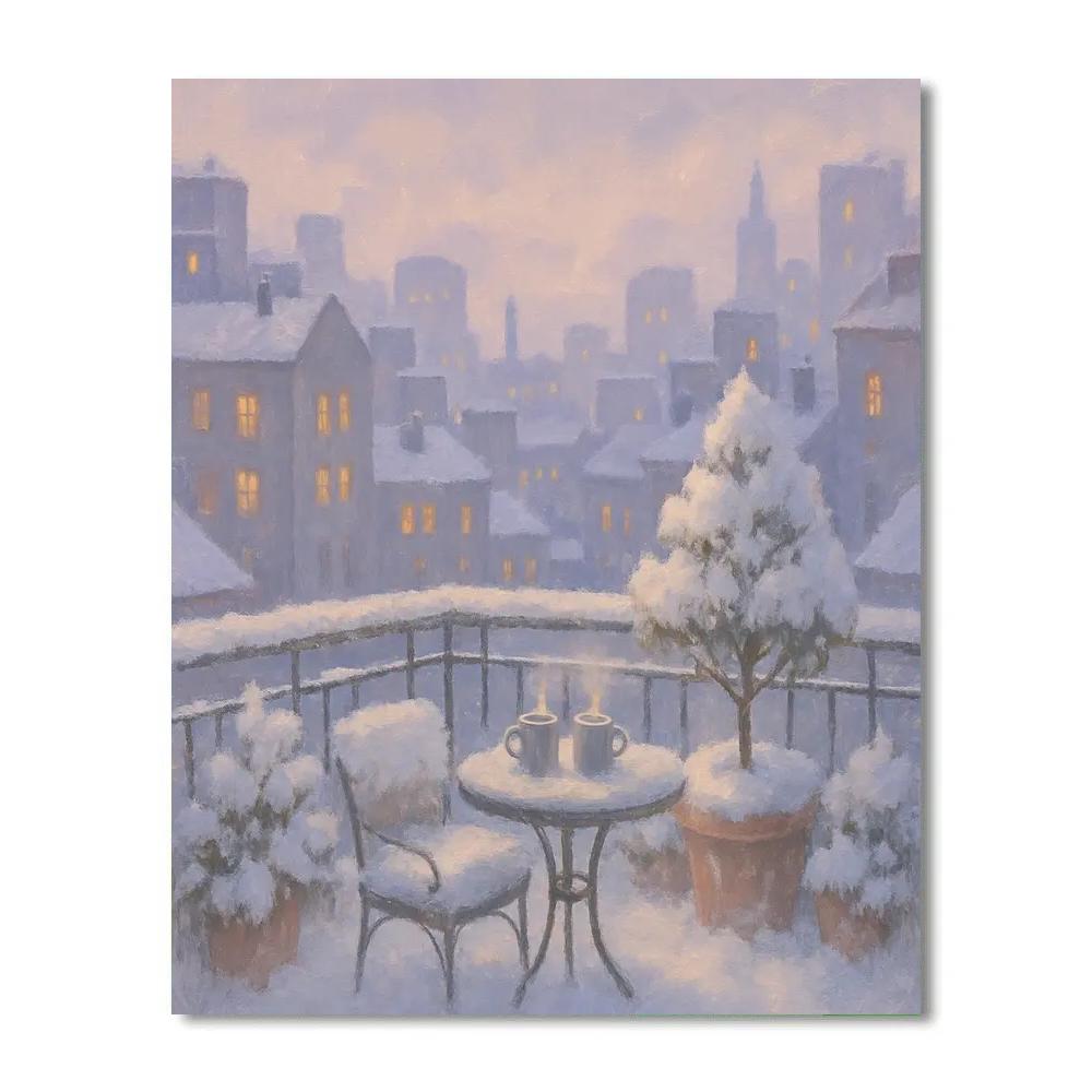 Snowy Rooftop Skyline Nest paint by numbers