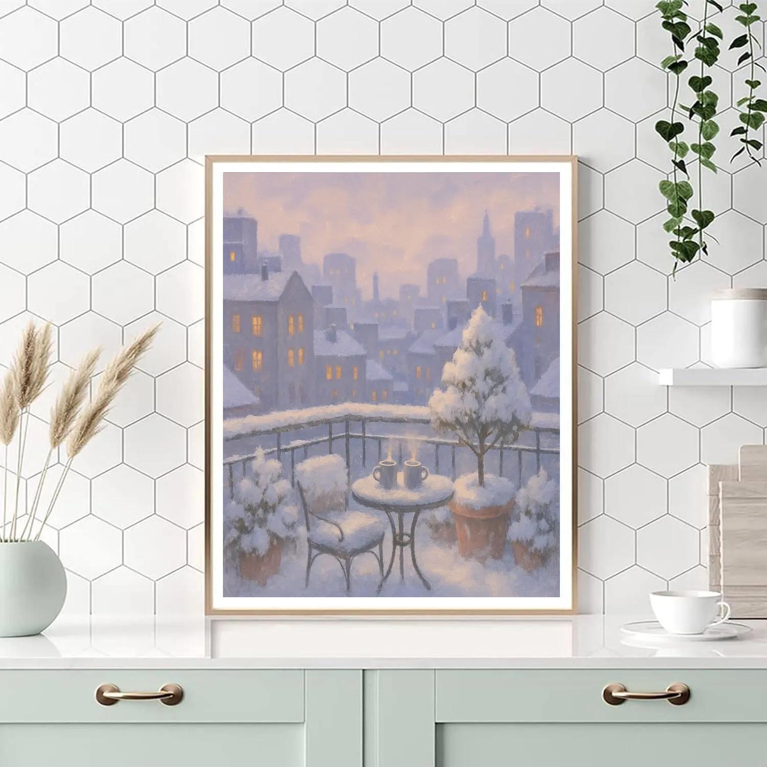 Snowy Rooftop Skyline Nest paint by numbers