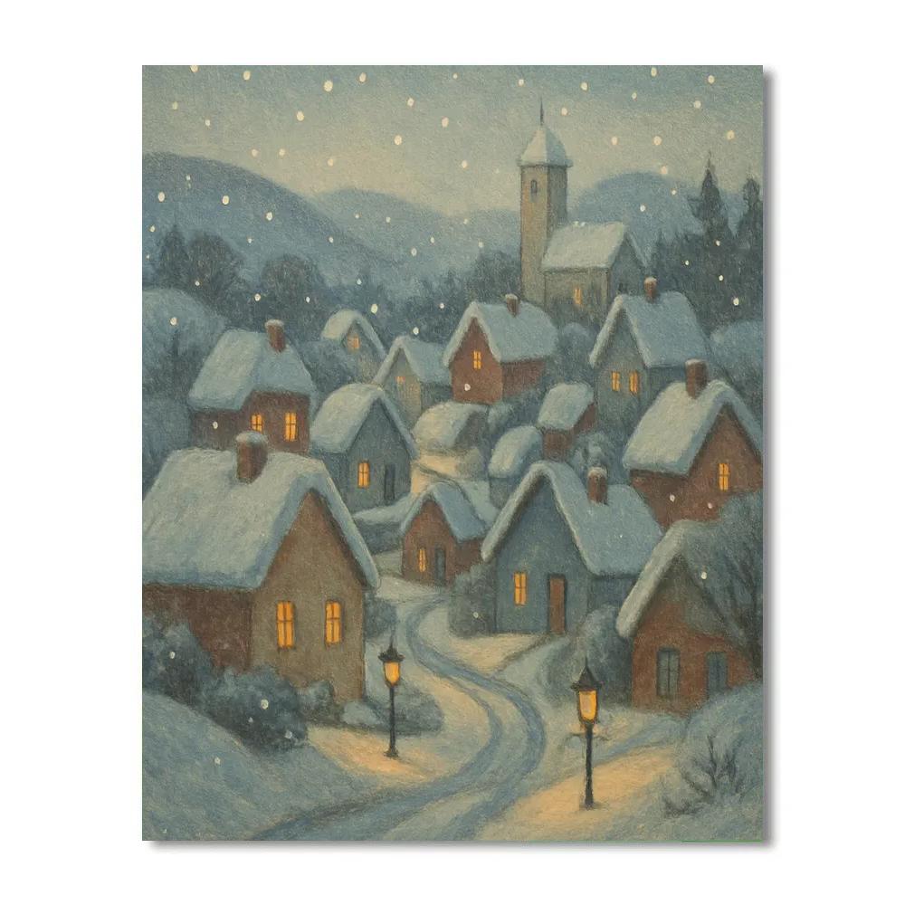 Village Lanterns In Gentle Snow Painting by numbers kit