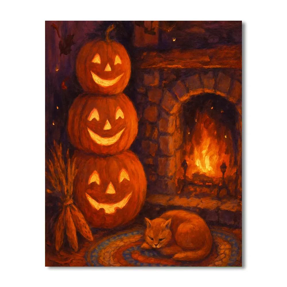 Stacked Pumpkins Hearth Glow Paint by numbers art