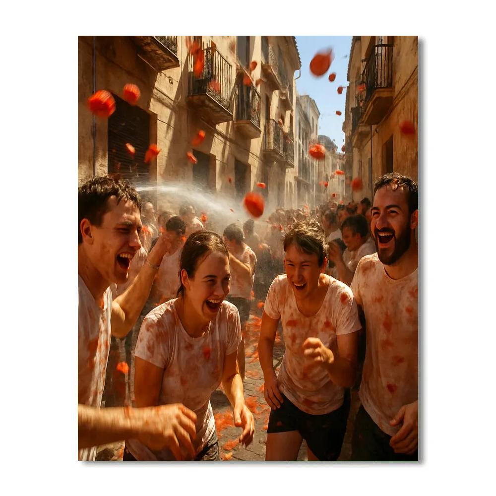 Spanish La Tomatina Town Square DIY paint by numbers