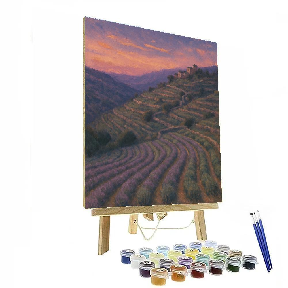 Lavender Dusk Over Terraced Hills Number painting