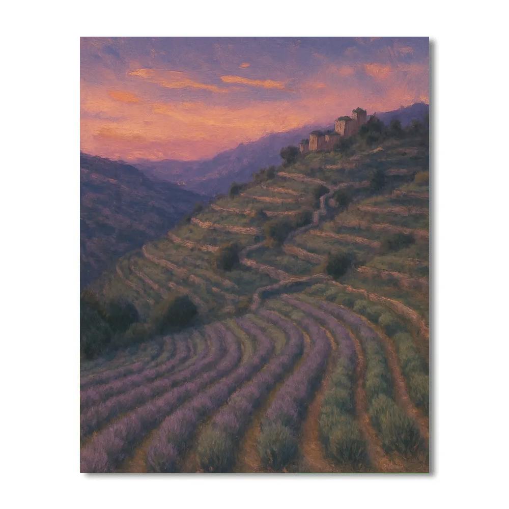 Lavender Dusk Over Terraced Hills Number painting