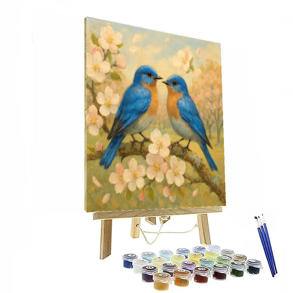 Spring Orchard Bluebirds Rest Paint by numbers art