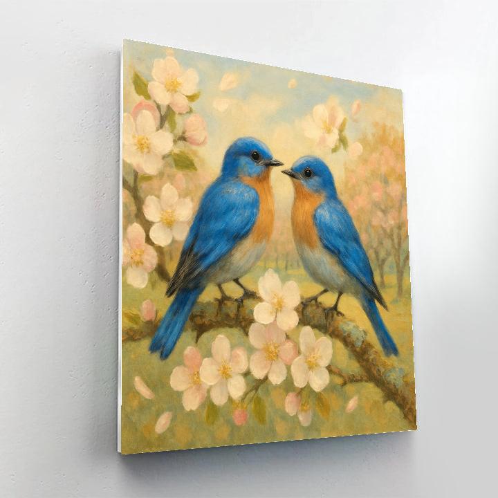 Spring Orchard Bluebirds Rest Paint by numbers art