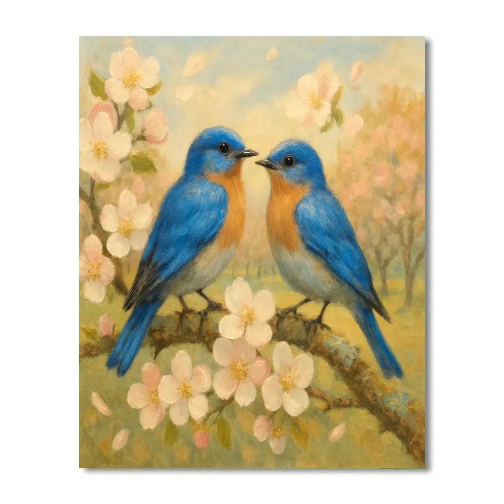 Spring Orchard Bluebirds Rest Paint by numbers art