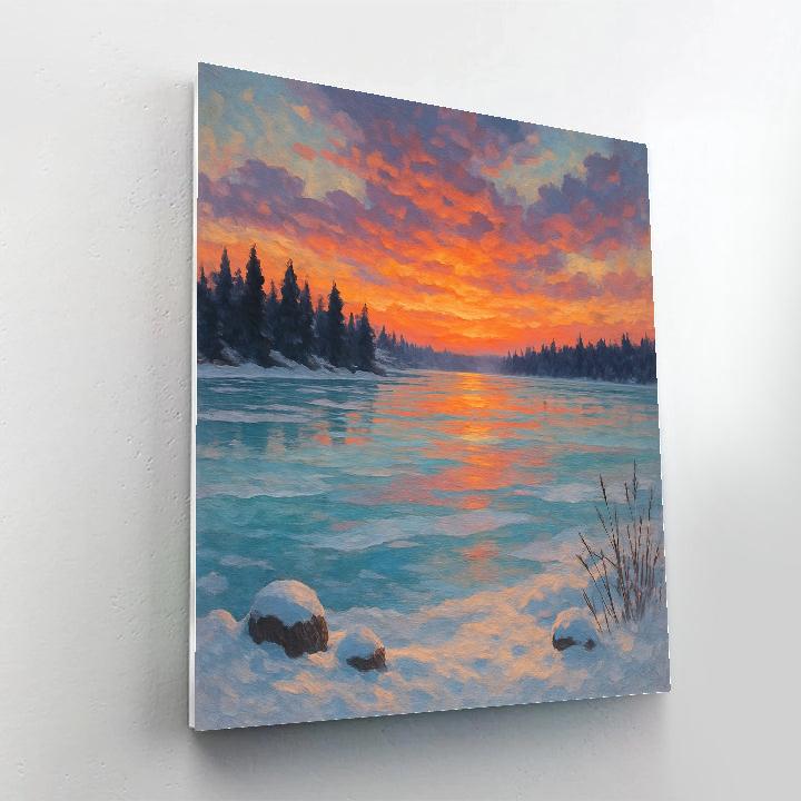 Frozen Lake With Ember Sky Paint by numbers art