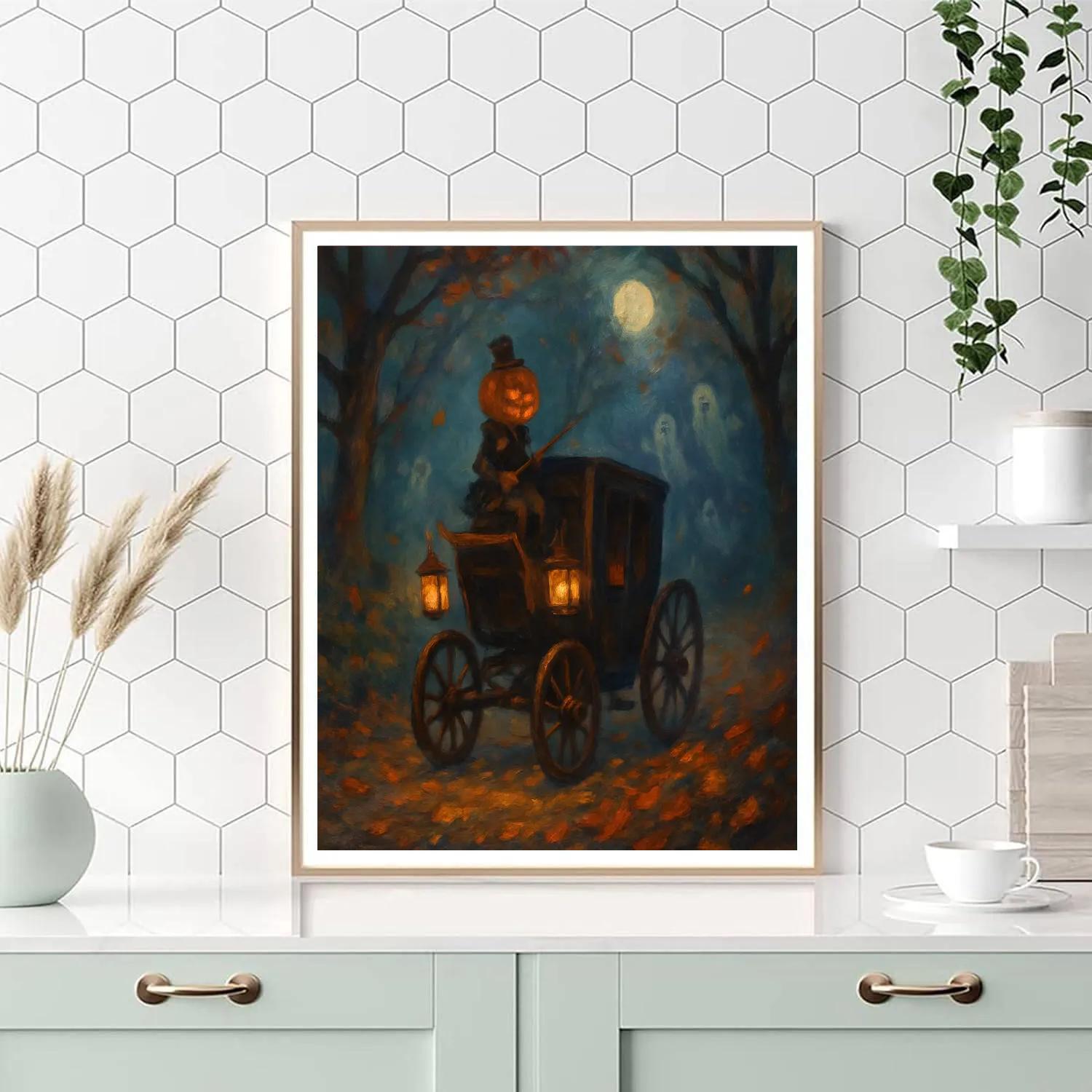 Haunted Carriage Pumpkin Ride paint by number