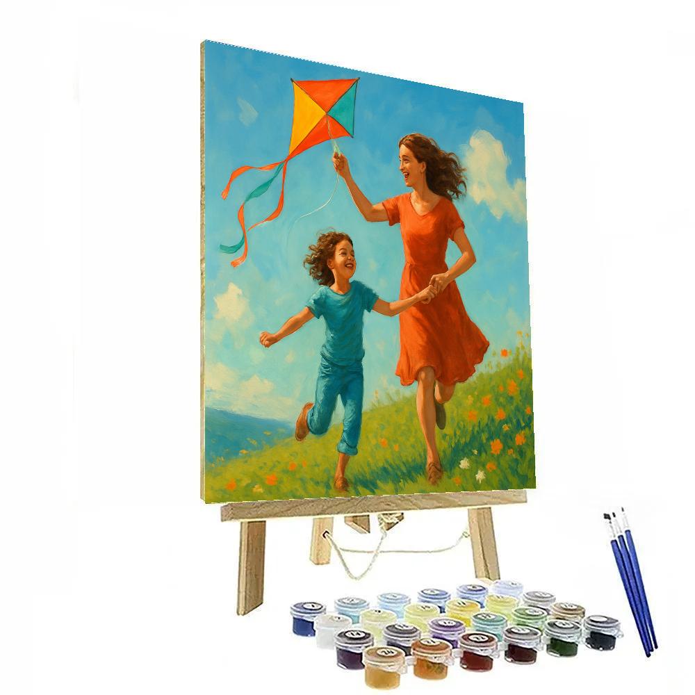 Spring Kite Flying With Mom Numbered painting kits