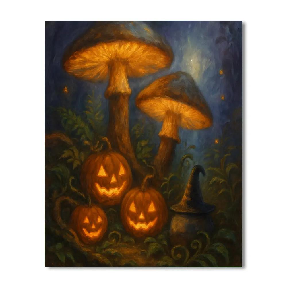 Enchanted Mushroom Halloween Garden Paint by numbers art