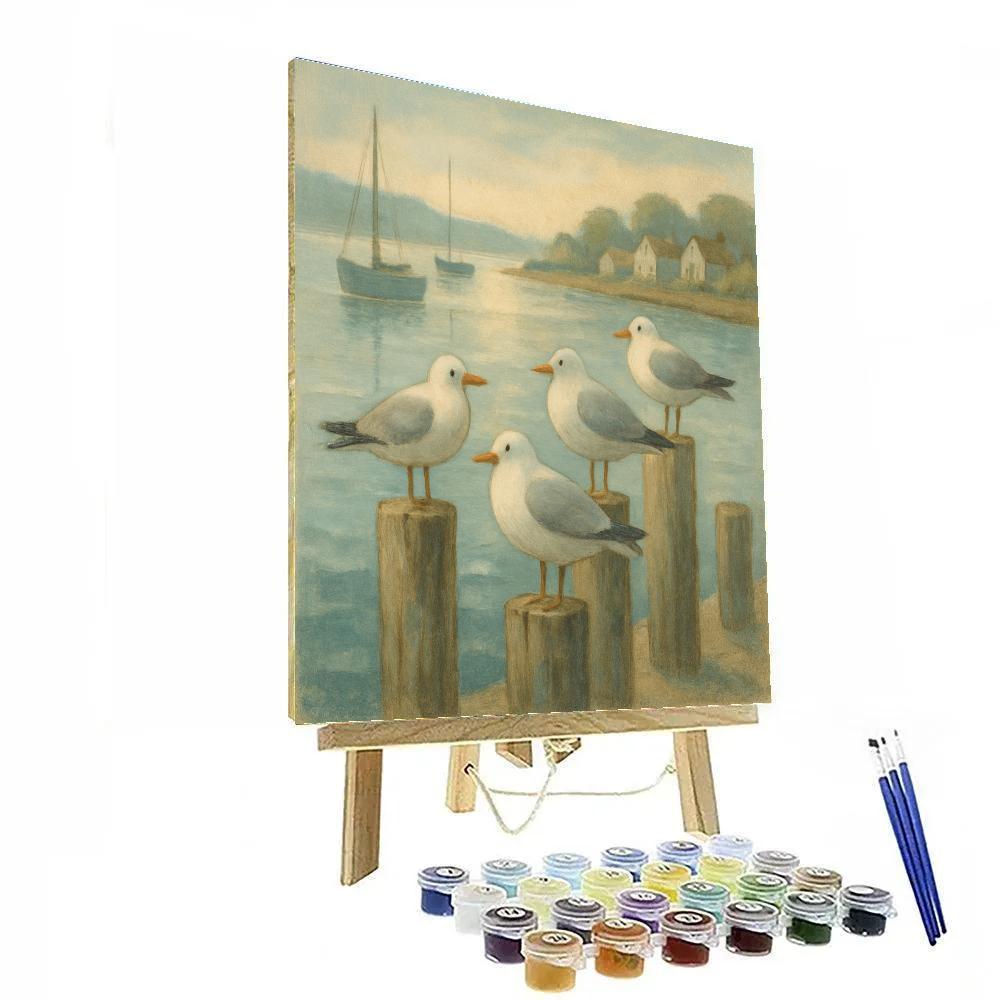 Harbor Morning Gulls And Boats Paint by numbers art