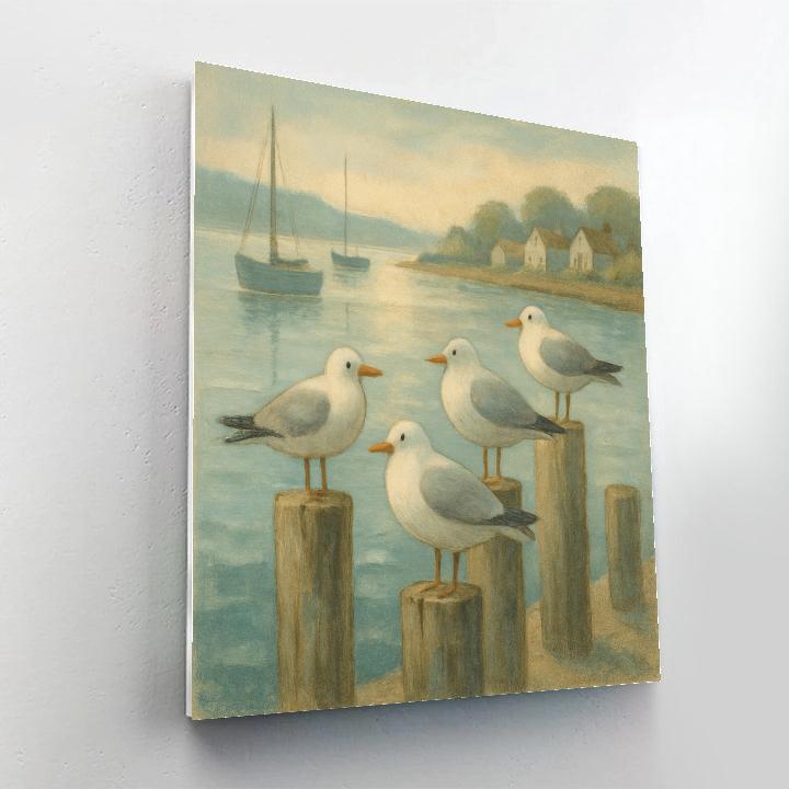 Harbor Morning Gulls And Boats Paint by numbers art
