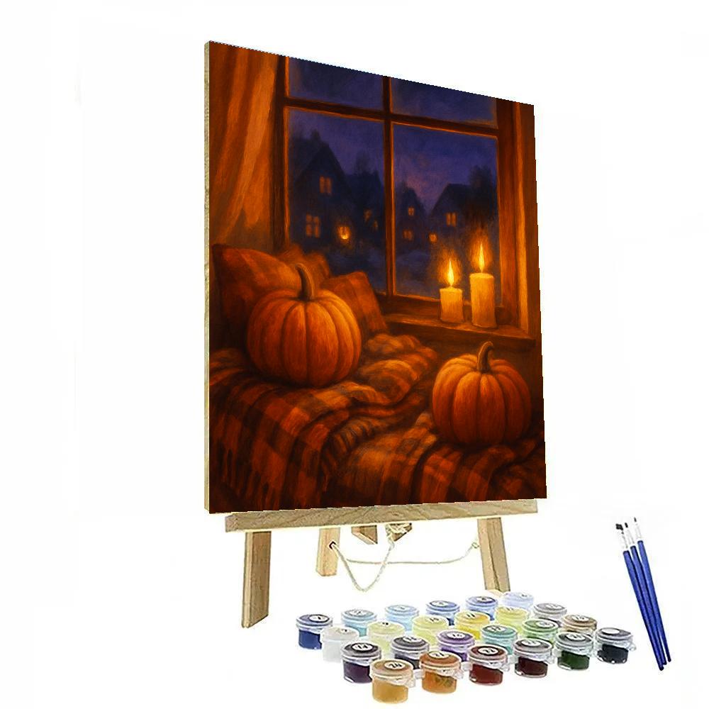 Cozy Pumpkin Window Reading Nook Numbered painting kits