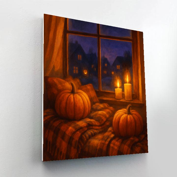 Cozy Pumpkin Window Reading Nook Numbered painting kits