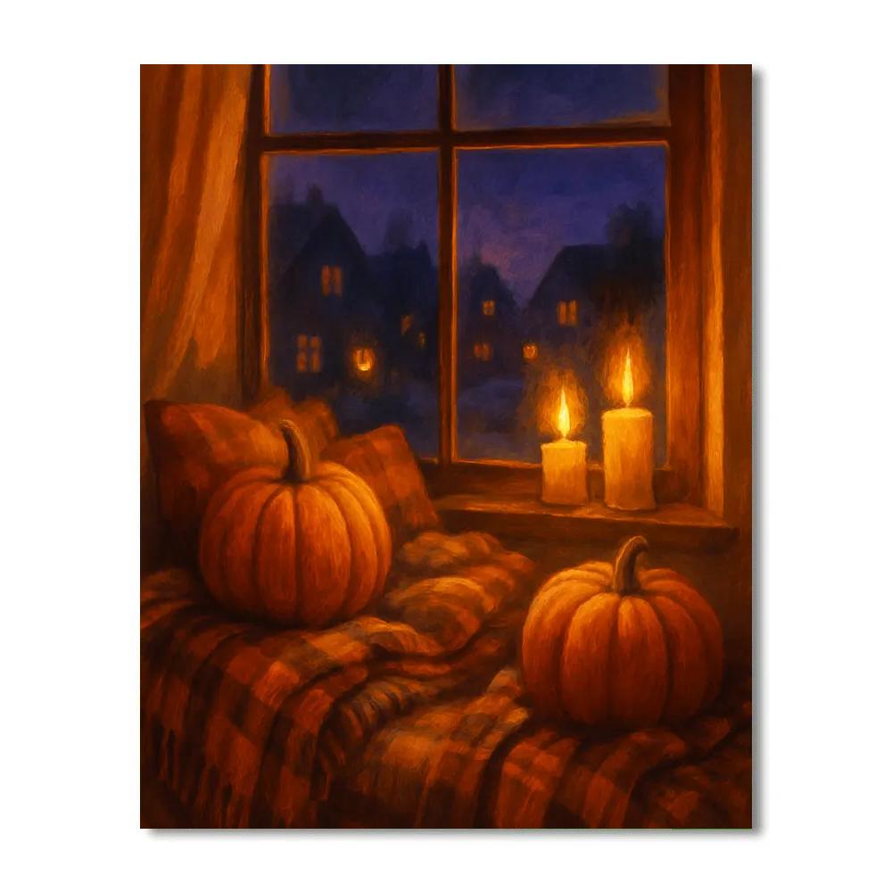 Cozy Pumpkin Window Reading Nook Numbered painting kits