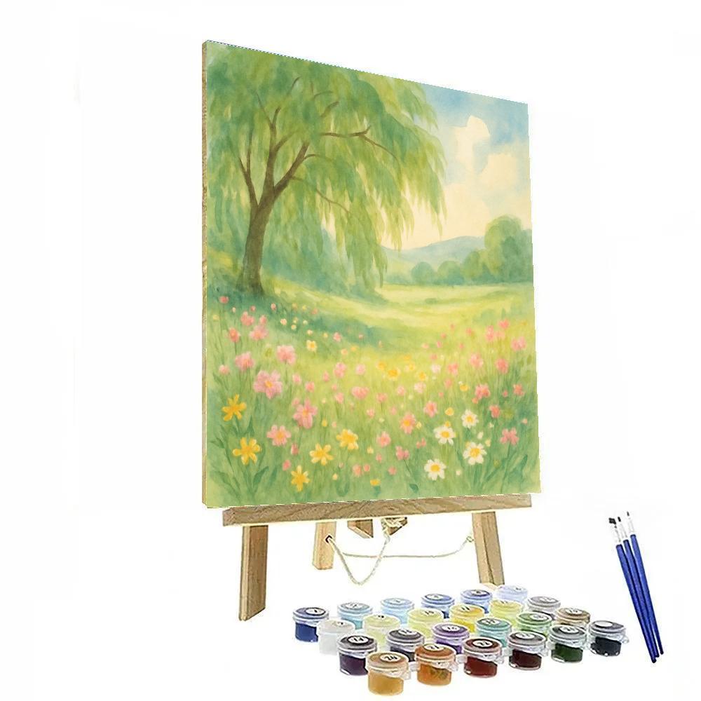 Spring Meadow With Willow Shade Numbered painting kits
