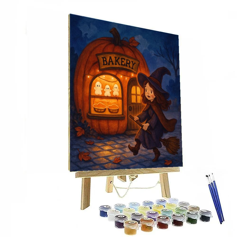 Midnight Broomstick Bakery Visit Paint by numbers art