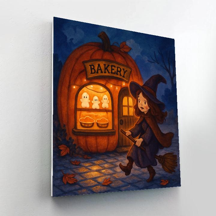 Midnight Broomstick Bakery Visit Paint by numbers art