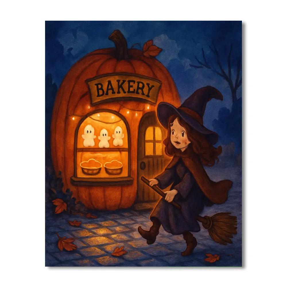 Midnight Broomstick Bakery Visit Paint by numbers art