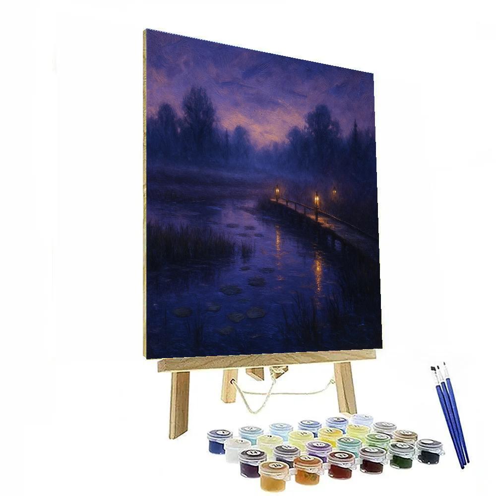 Lantern Bridge Over Evening Marsh Number painting