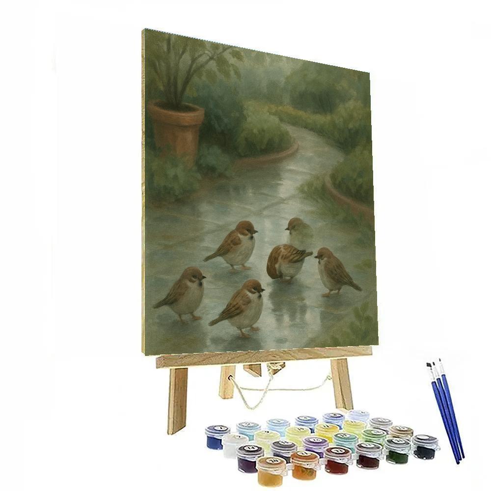 Rainwashed Garden Sparrows Number painting
