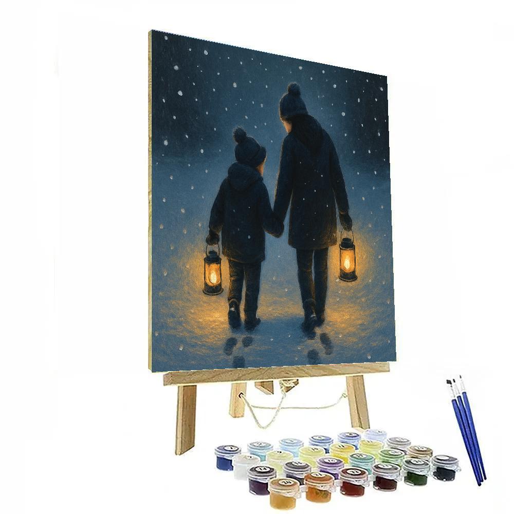 Snowy Lantern Walk With Mom Painting by numbers kit