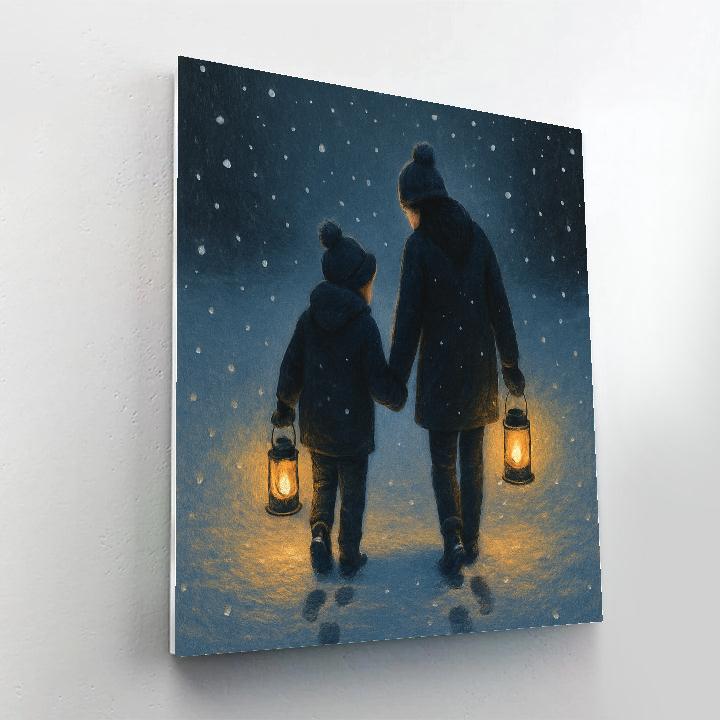 Snowy Lantern Walk With Mom Painting by numbers kit