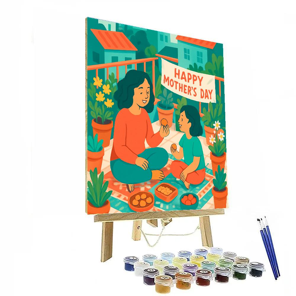 Mothers Day Rooftop Garden Picnic painting number kit
