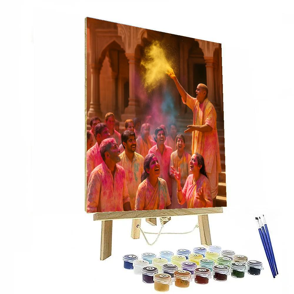 Indian Holi Celebration In Vrindavan Courtyard painting number kit
