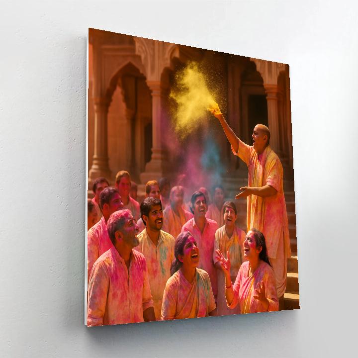Indian Holi Celebration In Vrindavan Courtyard painting number kit