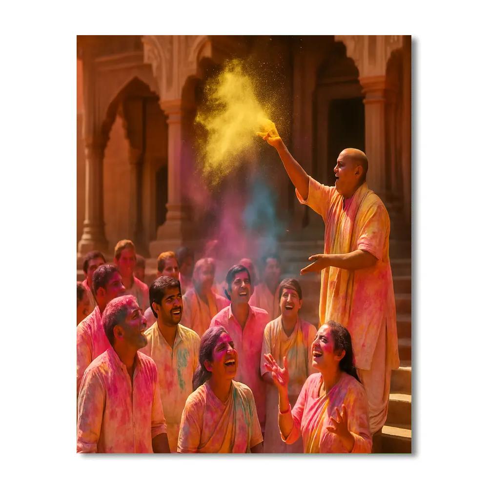 Indian Holi Celebration In Vrindavan Courtyard painting number kit