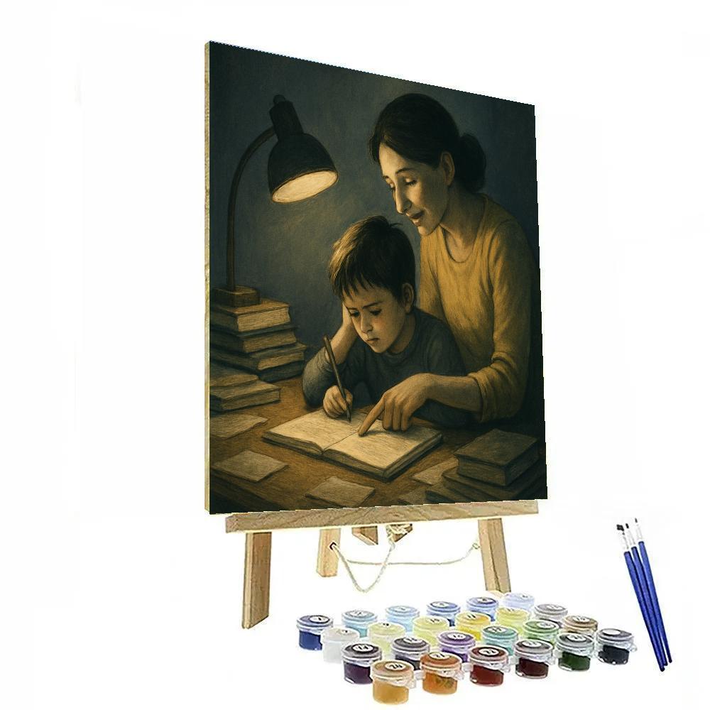Nighttime Desk Homework With Mom Painting by numbers kit