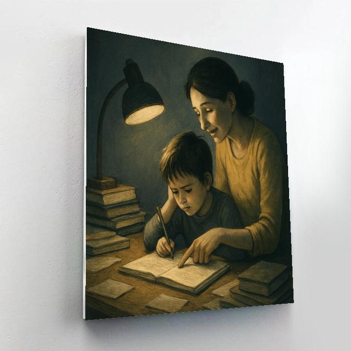 Nighttime Desk Homework With Mom Painting by numbers kit