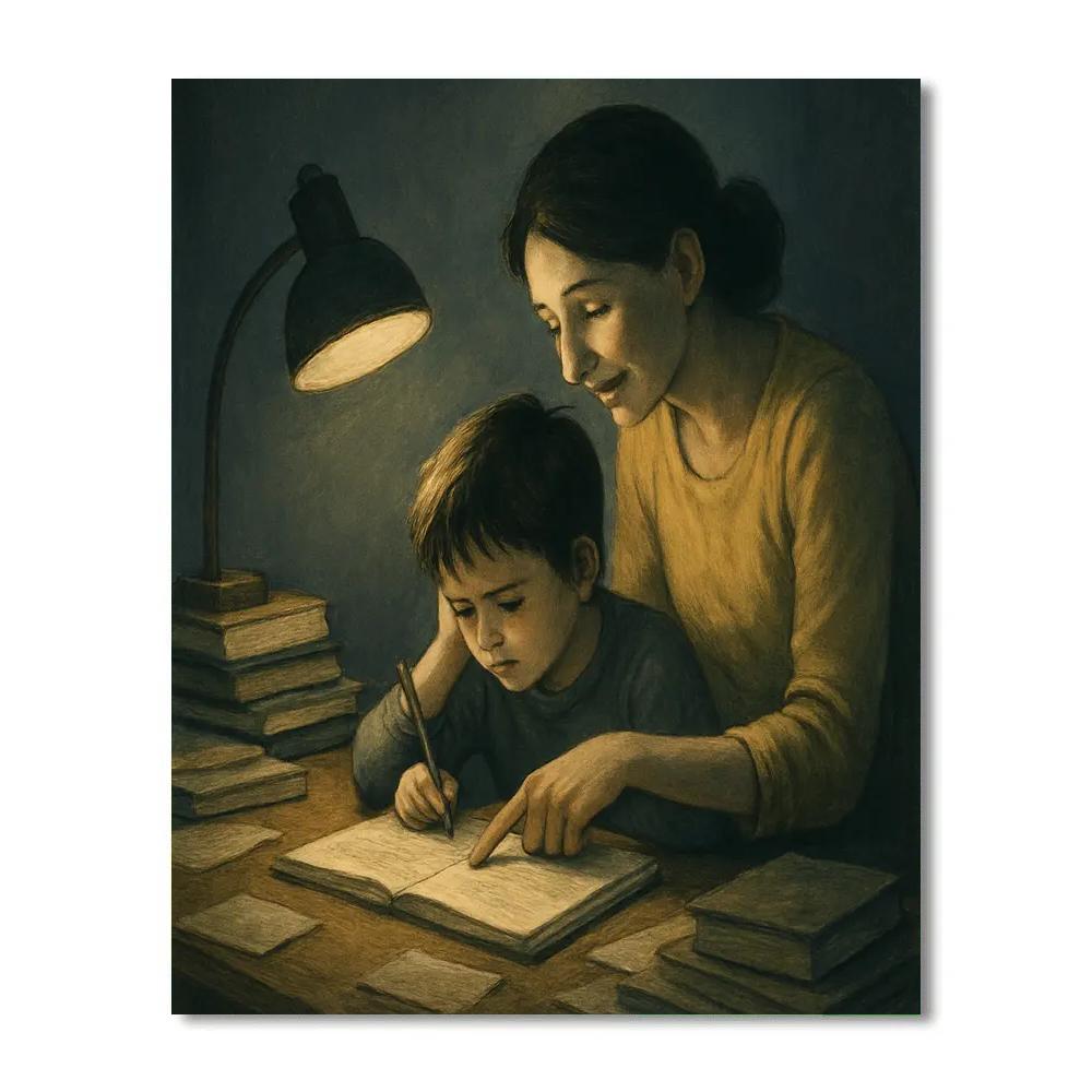 Nighttime Desk Homework With Mom Painting by numbers kit