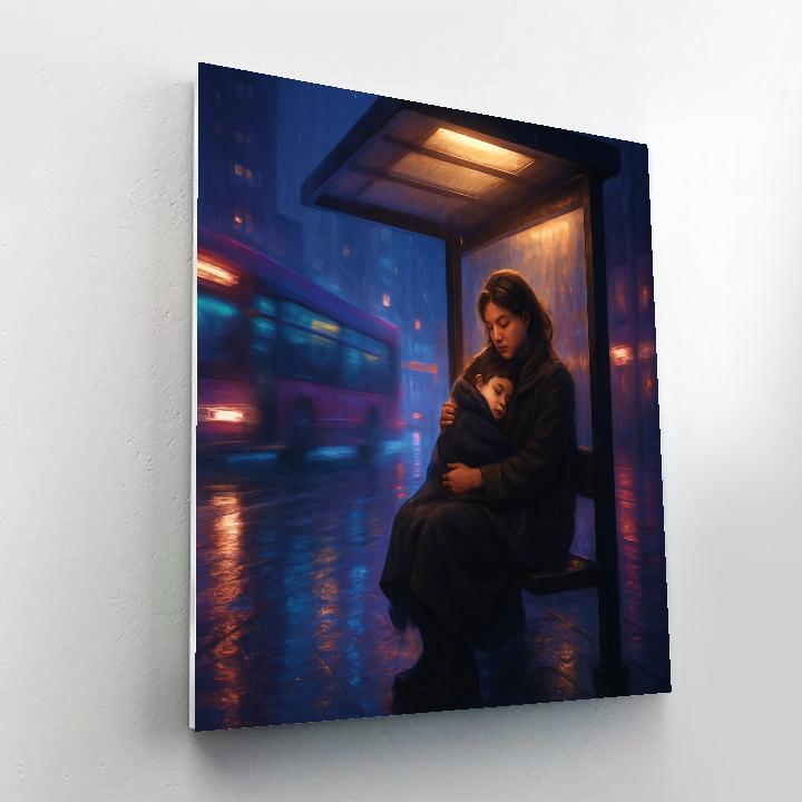 City Night Bus Stop With Mom Painting by numbers kit