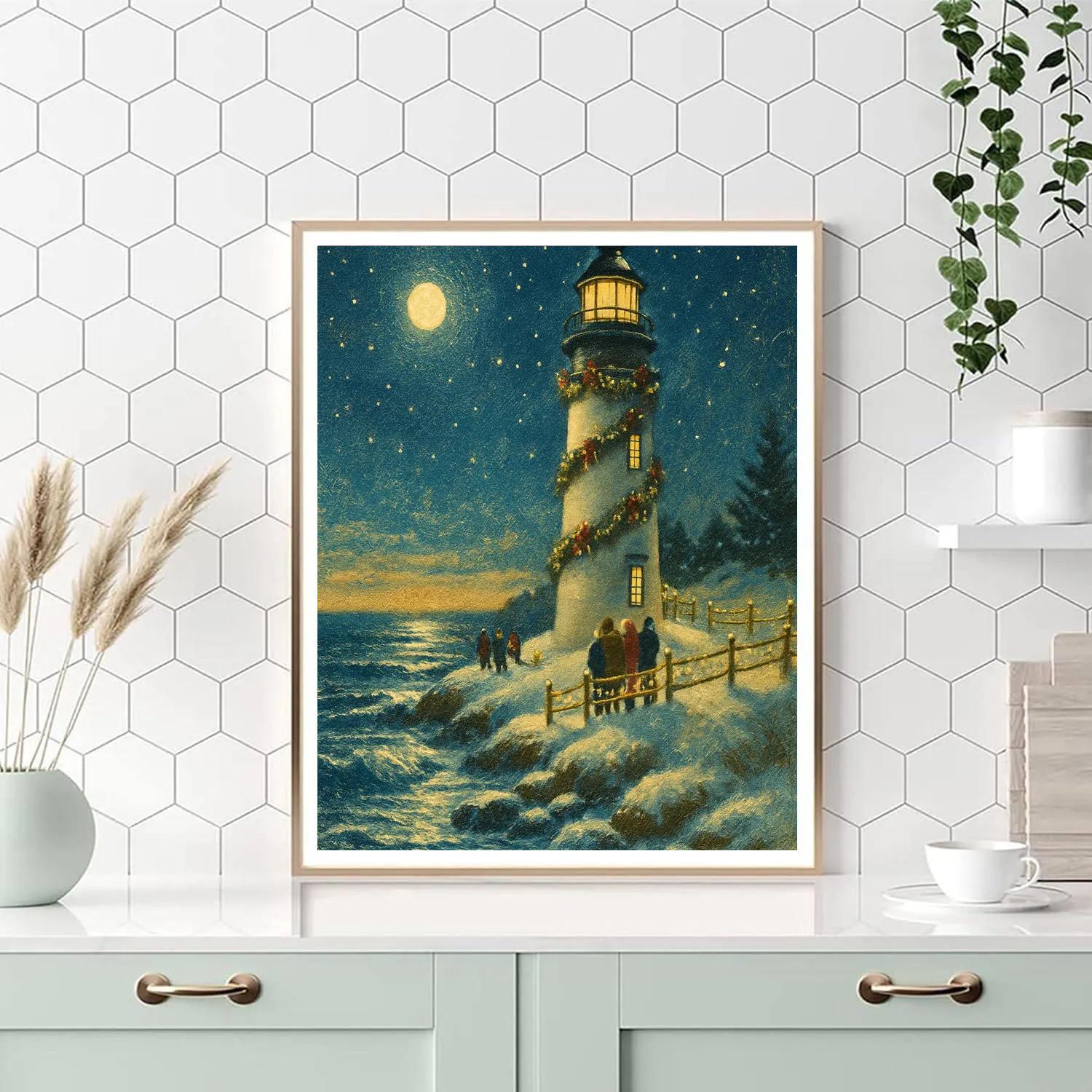 Frosted Lighthouse Carol DIY paint by numbers