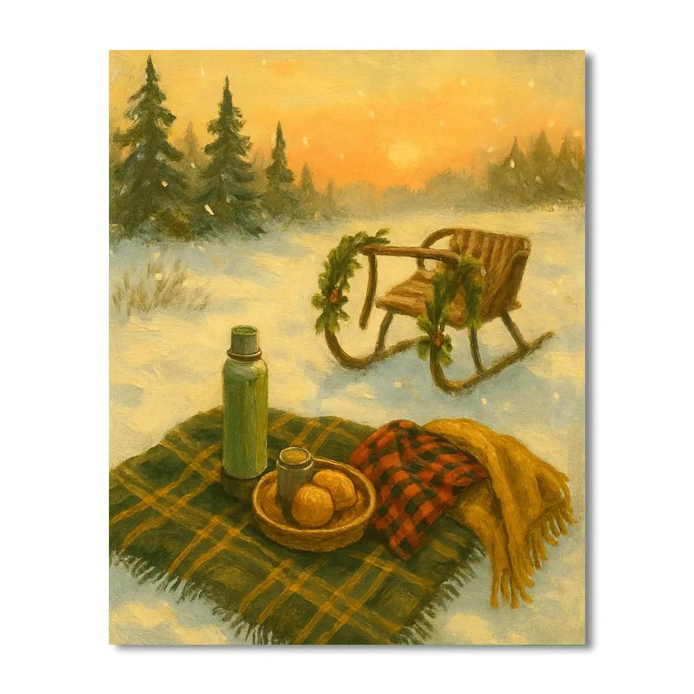 Burlap Sleigh Picnic painting number kit
