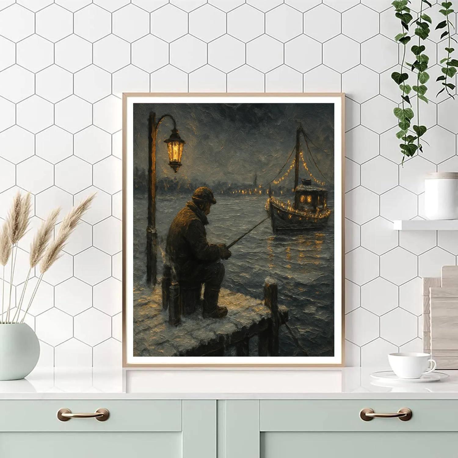 Lantern Fisherman Holiday Paint by numbers art