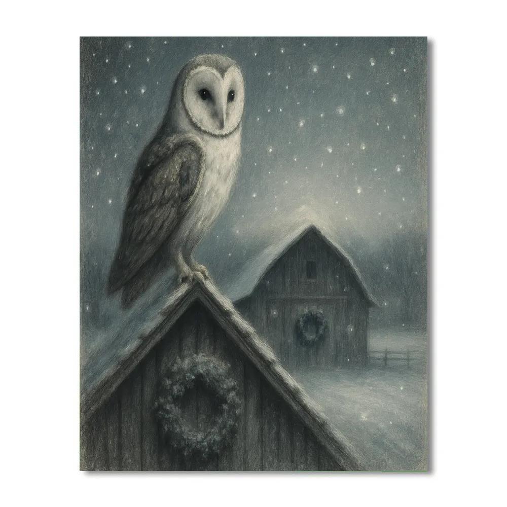 Moonlit Barn Owl Vigil paint by numbers
