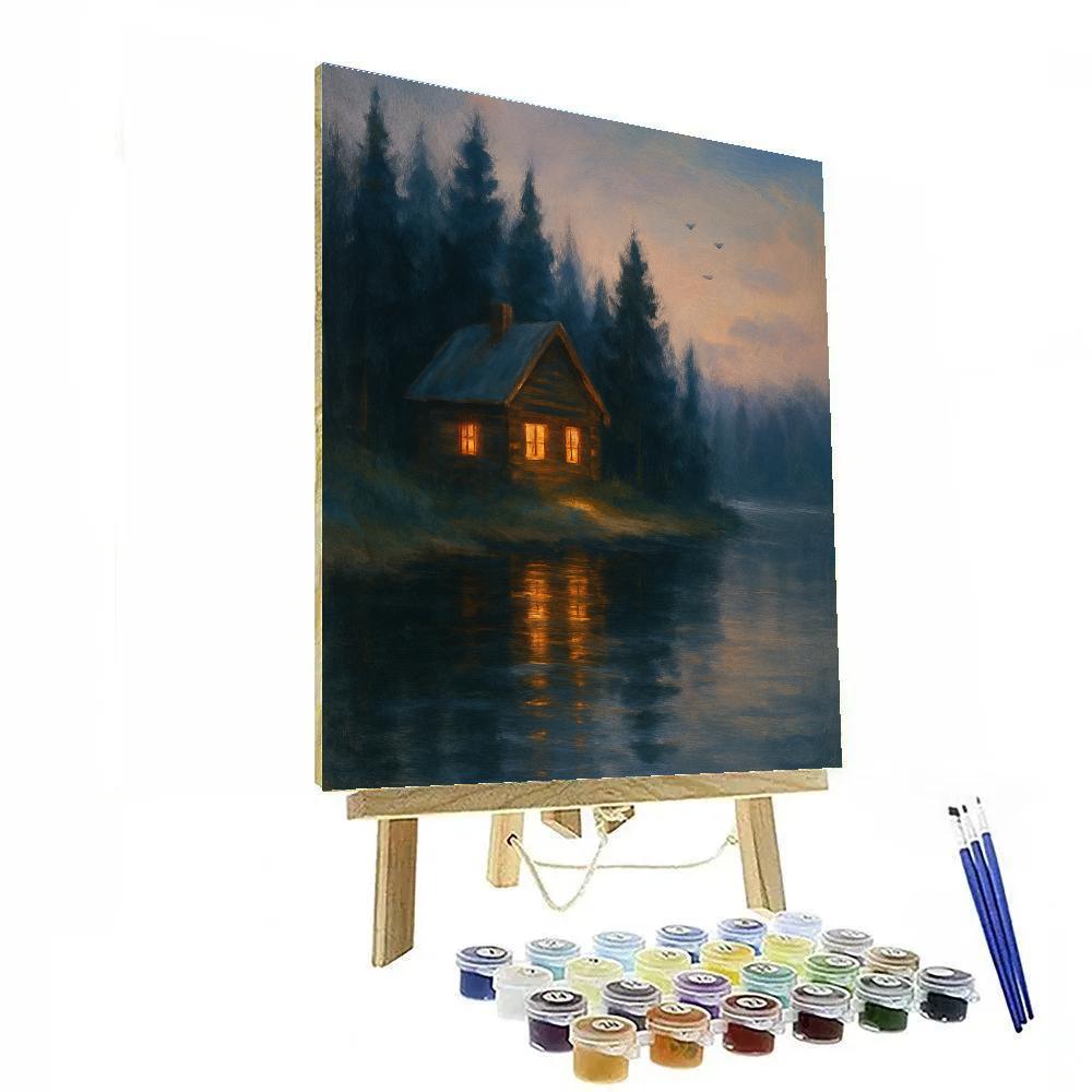 Cabin Glow Over Quiet Silver Lake paint by numbers