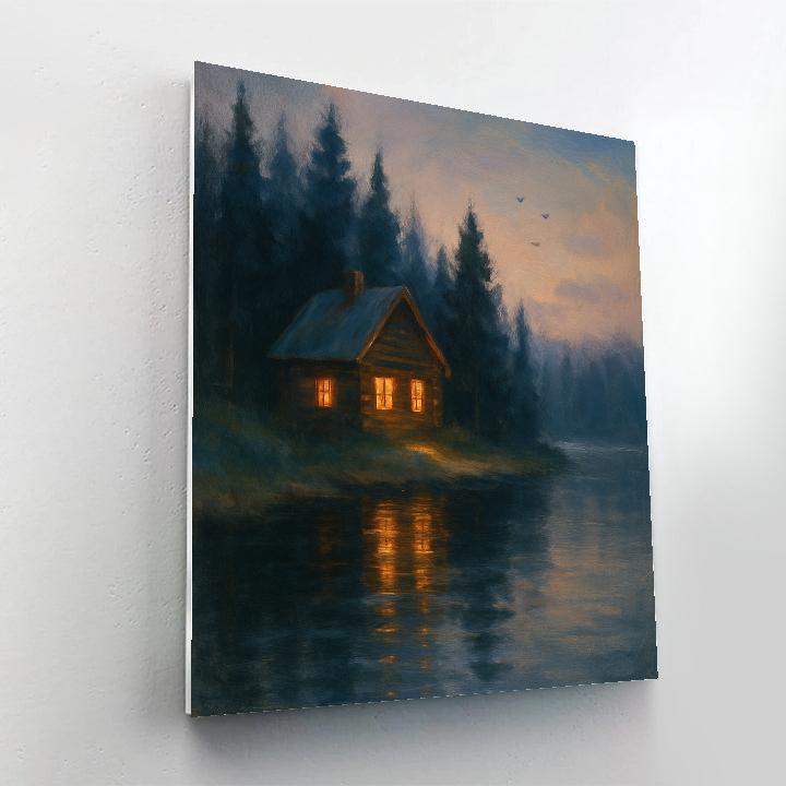 Cabin Glow Over Quiet Silver Lake paint by numbers