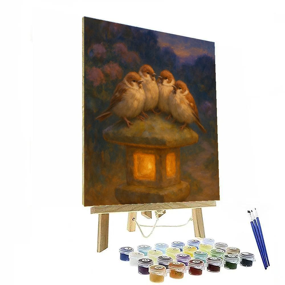 Twilight Sparrows In The Lantern Garden Paint by numbers art