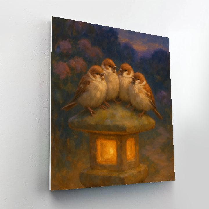 Twilight Sparrows In The Lantern Garden Paint by numbers art