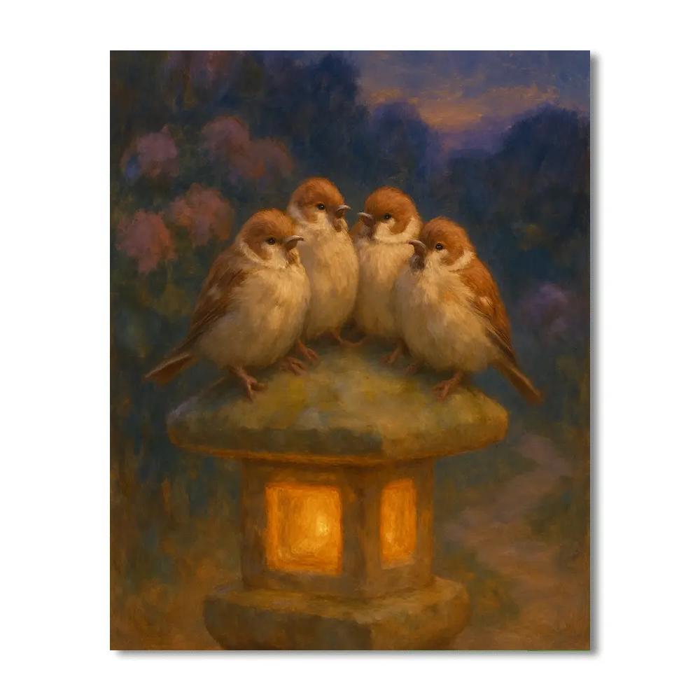 Twilight Sparrows In The Lantern Garden Paint by numbers art